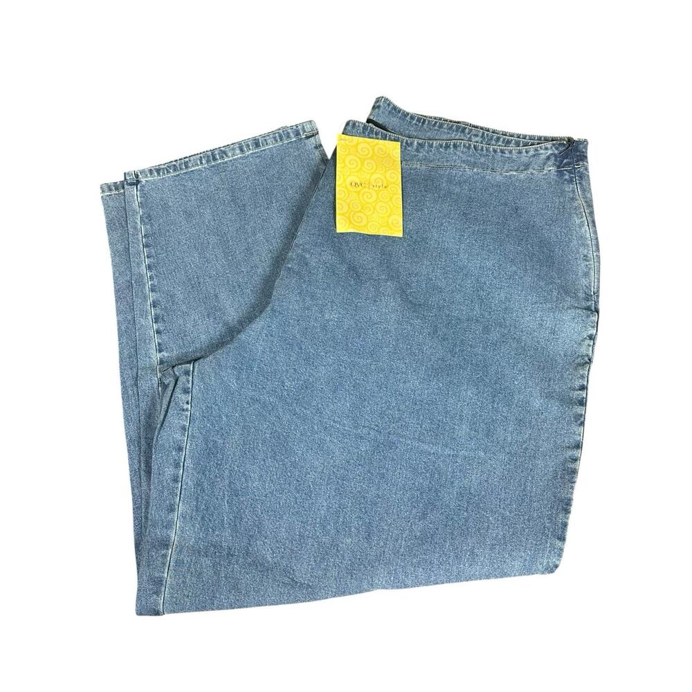 NEW Denim & Co Womens Plus Size 28W Cropped Blue Jeans‎ Stretch Side Zip A53367